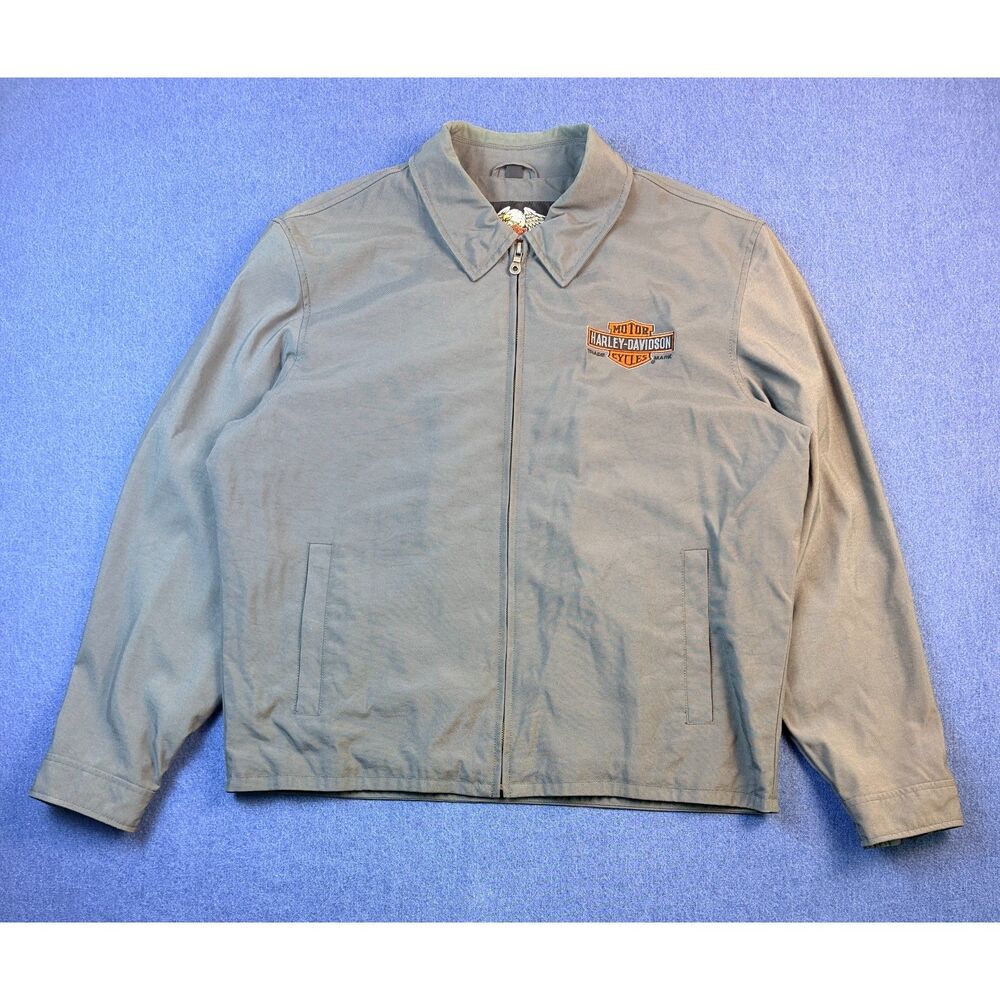 Harley Davidson Men’s Gray Genuine Oil Logo Full Zip Motorcycle/Garage Jacket